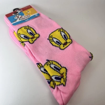 Meias Looney Tunes TWEETY BIRD novidade tripulação rosa retrô desenho animado unissex tamanho 6-12 - Imagem 1 de 4