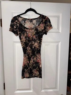 Women’s Y2K Festival Boho Floral Sheer Lace Black And Pink Blouse Top - Image 1 of 4