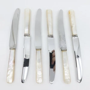 Stainless Steel 6" Set of 6 Mother of Pearl Handled Fruit Tea Knives No Monogram - Picture 1 of 6