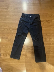 Pantalones de mezclilla Y2K Grunge desgastados negros lavados años 90 agujeros holgados pierna ancha botón mosca 12 - Imagen 1 de 13