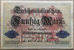 50 Mark Darlehenskassenschein 1914, Geldschein Deutschland, F- VF ° - Bild 1 von 2