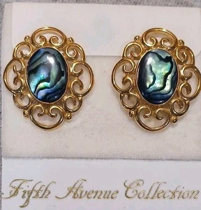 Vintage "Victorian Elegance" Genuine Paua Shell Posts Stud Pierced Earrings - Picture 1 of 2