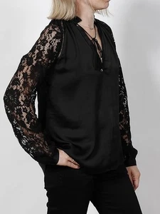 Black Lace Long Sleeve Women's Top - Picture 1 of 3