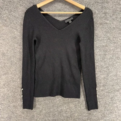Suéter Pullover Ann Taylor Mujer S Pequeño Negro Tejido Manga Larga Cuello en V Algodón Foto 1 de 4