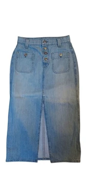 Saia lápis jeans 7 para toda a humanidade botão Y2K fenda mosca lavagem leve midi tamanho 25 - Imagem 1 de 4