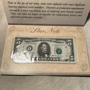 1995 Uncirculated $5 Star Note - F Block Atlanta - in Original BEP **STAR NOTE** - Picture 1 of 2