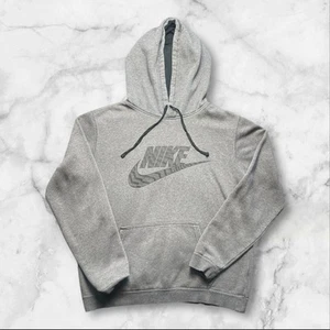 Vintage Nike Swoosh Hoodie Grau Pullover Sweatshirt Reifen Profil Logo Spell Out L - Bild 1 von 6