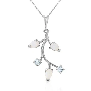0.6 CTW 14K Solid White gold fine Necklace 16-24" Opal Aquamarine - Picture 1 of 7