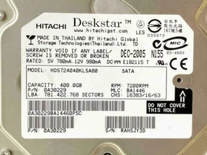 Hitachi DESKSTAR 0A30229 400GB 7200RPM 1.5Gbps SATA 3.5-inch HDD HDS724040KLSA80 - Picture 1 of 1