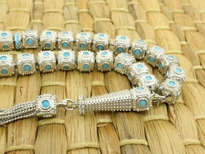 Türkis Stein Intarsien 925 Sterling Silber 33 Perlen Gebetsperlen Tesbih 503031 - Bild 1 von 10