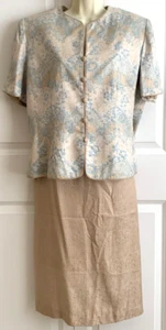 Adrianna Papell Silk Suit, Beige/Aqua Beaded, Cocktail, Formal, Lined~Size 16 - Picture 1 of 14