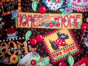 "MARY ENGELBREIT HOME SWEET HOME SCHÖNER VINTAGE BAUMWOLLSTOFF 59"" X 44"" - Bild 1 von 8