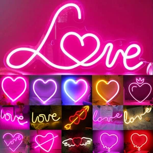 Heart LED Neon Sign Lights Valentine's Day Wall Art Decor Party LOVE Night Lamps - Picture 1 of 63
