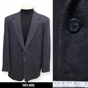PERRY ELLIS mens blue black HERRINGBONE wool sport coat suit jacket blazer 48 R - Picture 1 of 16