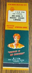 INGRAM'S SHELL GAS STATION 1950s MATCHBOOK MATCHCOVER: MANILLA, ONTARIO -E20 - Picture 1 of 3