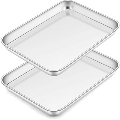 Backblech, 2 Stück Edelstahl Mini Ofenblech Kuchenblech, Rechteckige Ofenschale - Bild 1 von 4