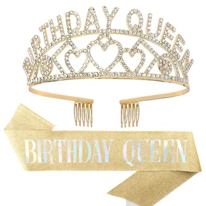 Birthday Queen Tiara and Sash- Birthday Tiara and Sash Birthday Party Favors Bir - Picture 1 of 12