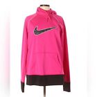 Nike Womens Therma-Fit Fleece Pullover Pink Red Black Logo Hoodie Sweatshirt Xl