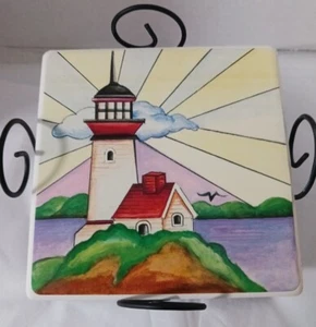 Coasters (4) Ceramic With Plastic Coated Lighthouse Picture Cork Backed Metal... - Picture 1 of 4