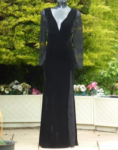 TFNC Black Velour Lace Maxi Dress Size M 10 12 Evening Wedding Cruise Ball PROM - Picture 1 of 11