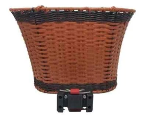 Cestino bici anteriore in plastica marrone chiaro stile vimini sgancio rapido con maniglie - Foto 1 di 5