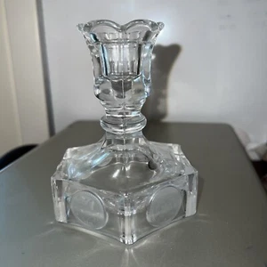 Vintage Fostoria Glass 4 1/2" Coin Pattern Clear Glass Candle Stick Holder - Picture 1 of 10