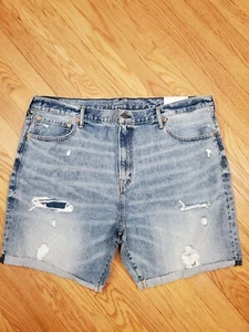 Mens NEW AE American Eagle Athletic Light Destroyed Cut Off Denim Jean Shorts 42 - Picture 1 of 2