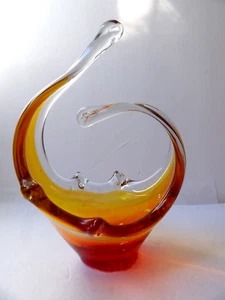 Vintage Murano-Style Freeform Glass Basket - Amber Orange - 8-1/2" - Picture 1 of 5