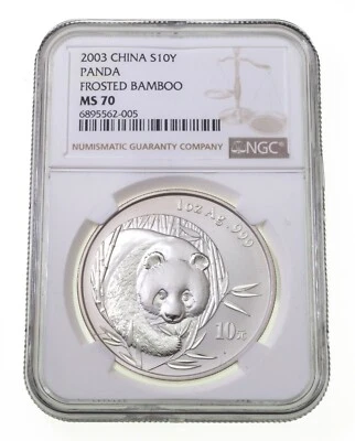 2003 China S10Y Silver Panda Frosted Bamboo NGC MS70 1 Oz. - Image 1 of 4