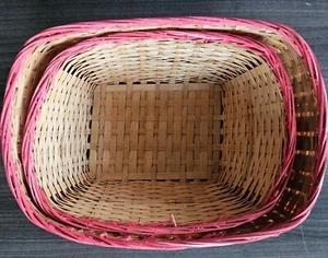 Square Two Tone Wicker Baskets 2! Pink Rim Multi-Purpose/Craft - Picture 1 of 13
