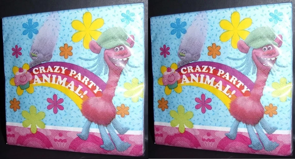 Servilletas Trolls Crazy Party Animal Fiesta de Cumpleaños 2 paquetes 16ct-2 capas papel para bebidas Foto 1 de 3