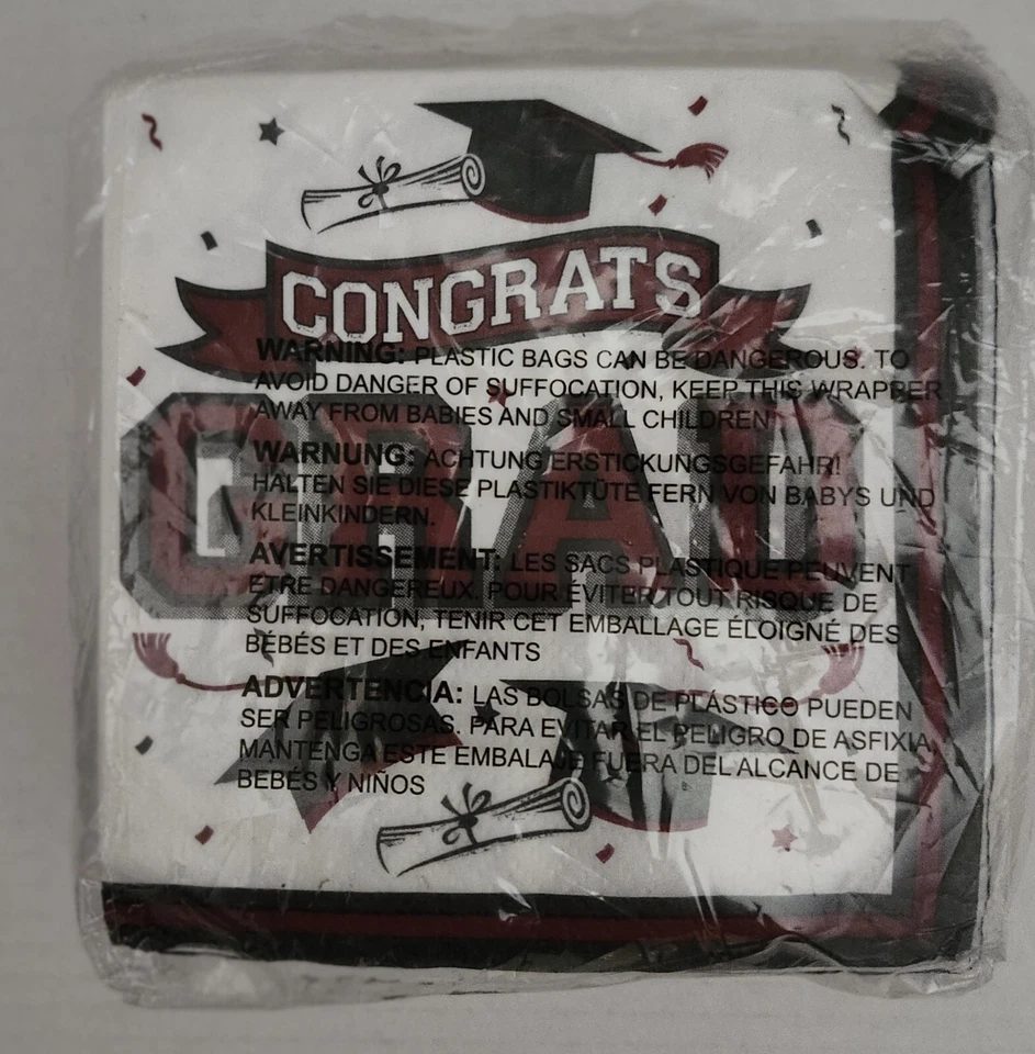 GRATIS 50 Servilletas Granate Felicitaciones Graduación Fiesta Bebida 2024 Cualquier Año Foto 1 de 2