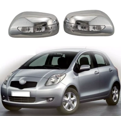 Cubierta de espejo retrovisor con luz LED cromada para 05-11 Toyota Yaris Vitz Vios 2 piezas Foto 1 de 4