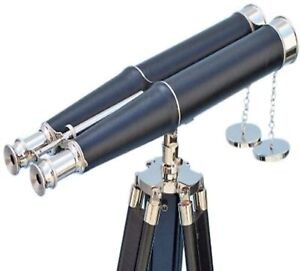 62" Floor Standing Admirals Chrome Black Leather Binoculars, Cyber Monday Gift