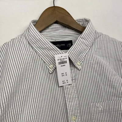 Abercrombie Fitch Shirt Mens 2XL Blue White Oxford OCBD Striped Stretch NEW - Image 1 of 4