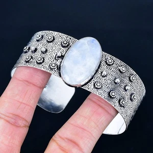Rainbow Moonstone 925 Silver Plated Bracelet/Bangle Adjustable - Picture 1 of 3