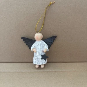 Angel Ornament with Star Black Metal Wings Christmas Tree Holiday Decoration - Picture 1 of 7