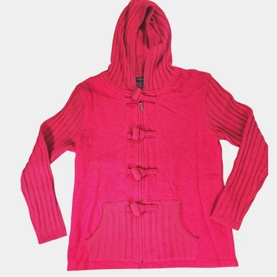 Suéter con capucha vintage Tally Ho rojo 100 % lana cremallera palanca para mujer talla L Foto 1 de 4