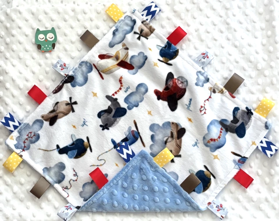 Doble Minky! Aviones Vehículos Minky y Azul Minky Taggie Manta de Seguridad Bebé Foto 1 de 1