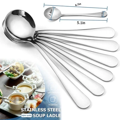 20 Pack Table Spoons Round Stainless Steel Bouillon Soup Rice Dinner Silverware - Image 1 of 4
