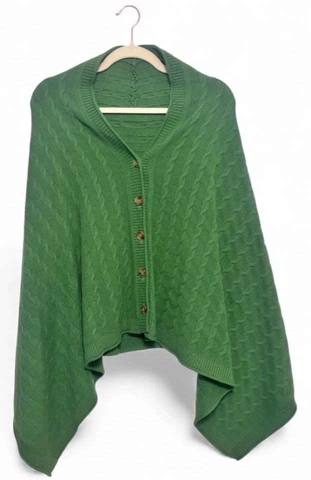 Usado en Excelente Condición Vince Kelly Verde Suéter Poncho Cachemira Talla Única ¡Precioso! Foto 1 de 4