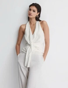 REISS Freda Tie Halter Neck Blouse Top in Ivory - Picture 1 of 7