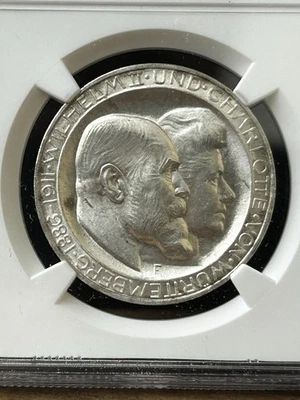 Württemberg 3 Mark 1911 F Silberhochzeit Hohes H !!! NGC MS64 - Bild 1 von 4