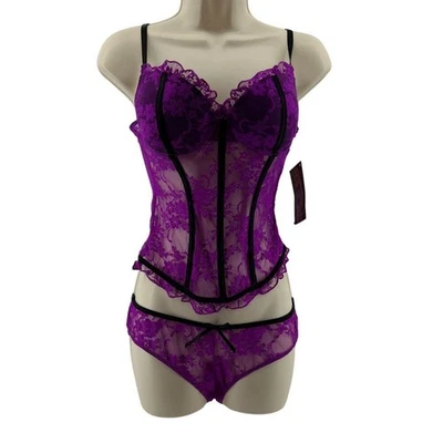Dreamgirl Orchid Francesca Bustier Conjunto Encaje Volantes Lencería Talla Mediana Foto 1 de 4