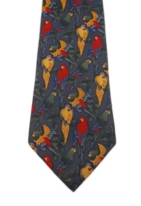 Vintage Van Heusen 417 Tie 4" Wide 58" Long All Silk Birds Parrots Tropical Blue - Picture 1 of 9