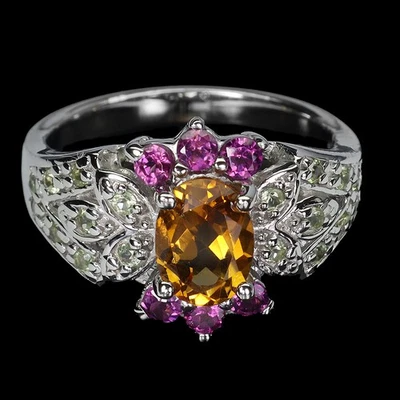 925 Sterling Silver Ring Oval Citrine 8x6mm Tourmaline Gemstone Jewelry Size 8.5 Foto 1 de 4