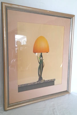 Schöne Grafik 20. Jahrhundert signiert Motiv Jugendstilleuchte Künstlerabzug - Bild 1 von 4