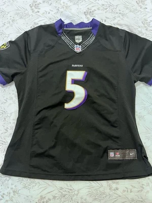 NFL On Field 巴尔的摩乌鸦队球衣女式 L 码 Joe Flacco #5 紫色 — 第 1/4 张图片