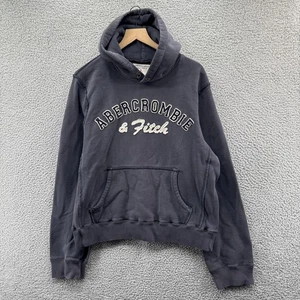 Y2K Abercrombie & Fitch Hoodie Herren Large grau Pullover Fleece Logo Sweatshirt - Bild 1 von 8