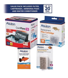 Aquarium Aqueon QuietFlow 10 Starter Kit, Filter Cartridges, Ammonia Pads (BHU) - Picture 1 of 6